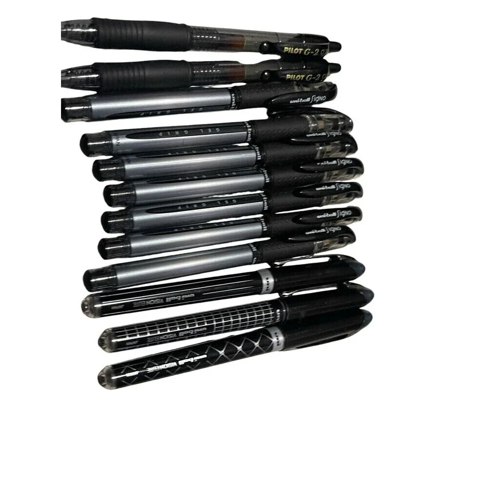Lot of 12 uni-ball Mix Uni-ball / Signo Rollerball Pens Black Ink